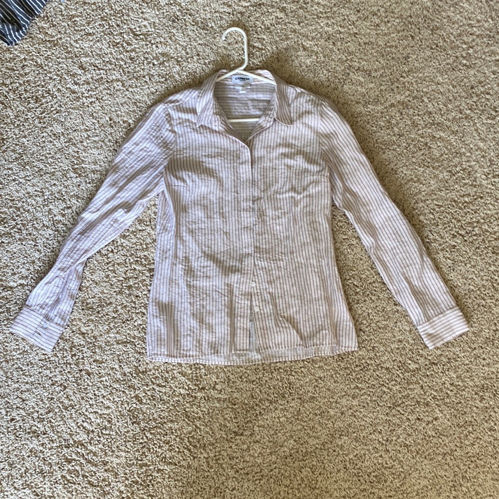 Express white and tan striped collared shirt